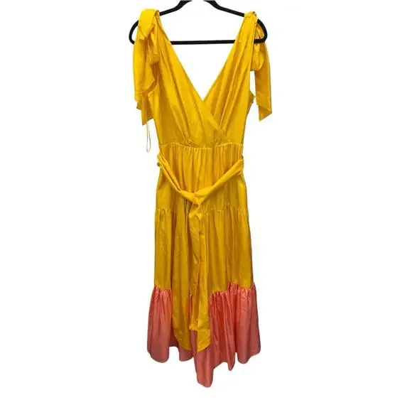 j crew yellow maxi dress Edie Parker X J.Crew Button-front Tiered Maxi Dress In Limes And Oranges For Women